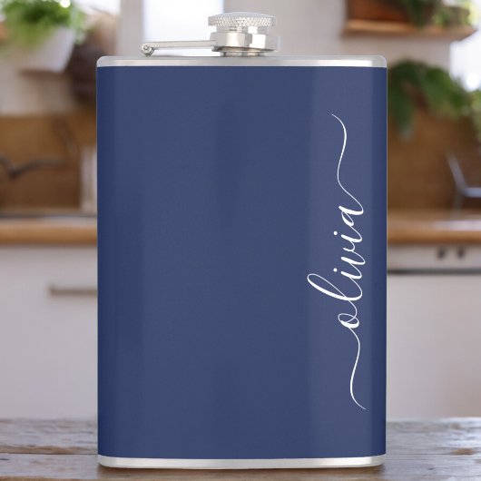 Navy Blue en White Modern Monogram Heupfles