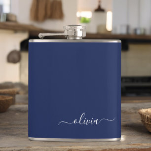 Navy Blue en White Modern Monogram Heupfles