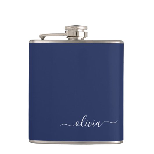 Navy Blue en White Modern Monogram Heupfles (Voorkant)