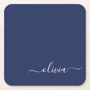 Navy Blue en White Modern Monogram Kartonnen Onderzetters