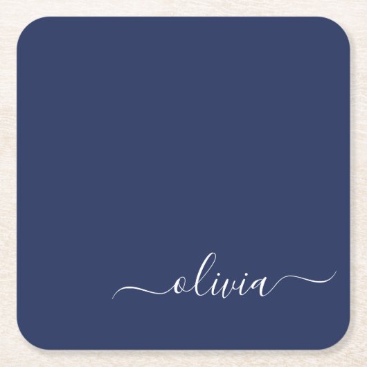 Navy Blue en White Modern Monogram Kartonnen Onderzetters (Voorkant)
