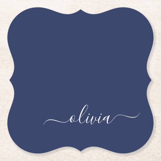 Navy Blue en White Modern Monogram Kartonnen Onderzetters (Voorkant)