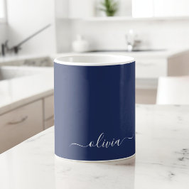 Navy Blue en White Modern Monogram Koffiemok
