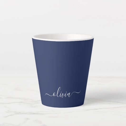Navy Blue en White Modern Monogram Latte Mok (Voorkant)