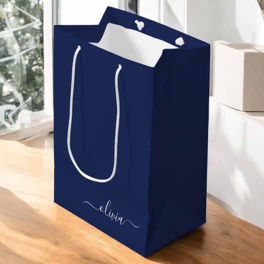 Navy Blue en White Modern Monogram Medium Cadeauzakje