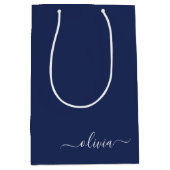 Navy Blue en White Modern Monogram Medium Cadeauzakje (Voorkant)
