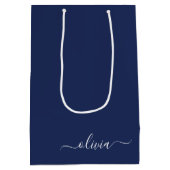 Navy Blue en White Modern Monogram Medium Cadeauzakje (Achterkant)