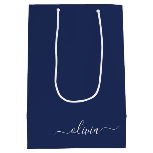Navy Blue en White Modern Monogram Medium Cadeauzakje (Achterkant)
