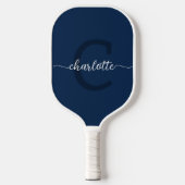 Navy Blue en White Modern Monogram Pickleball Paddle (Voorkant)