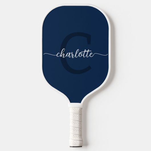 Navy Blue en White Modern Monogram Pickleball Paddle (Voorkant)