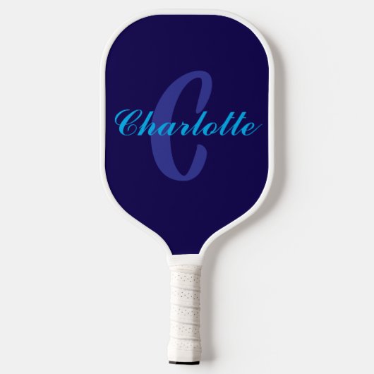 Navy Blue en White Modern Monogram Pickleball Paddle (Achterkant)