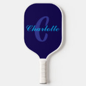 Navy Blue en White Modern Monogram Pickleball Paddle (Voorkant)
