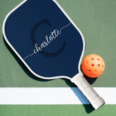 Navy Blue en White Modern Monogram Pickleball Paddle