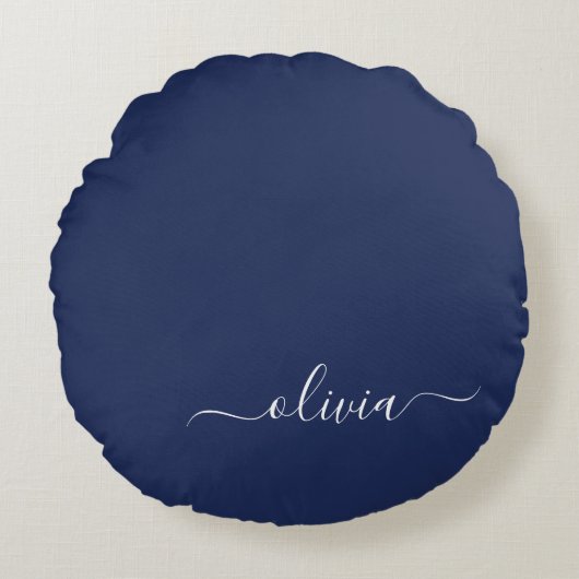 Navy Blue en White Modern Monogram Rond Kussen (Voorkant)