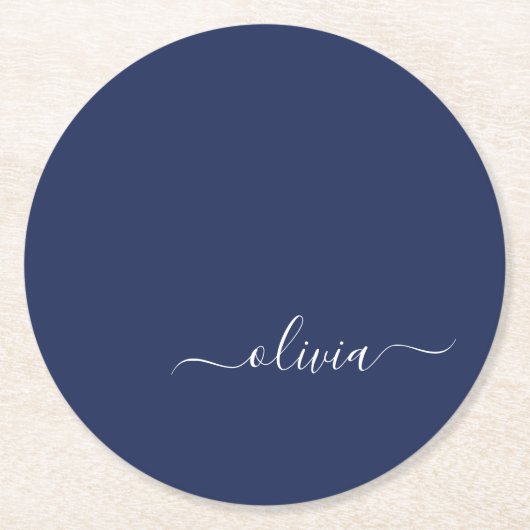 Navy Blue en White Modern Monogram Ronde Kartonnen Onderzetter (Voorkant)