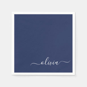 Navy Blue en White Modern Monogram Servet