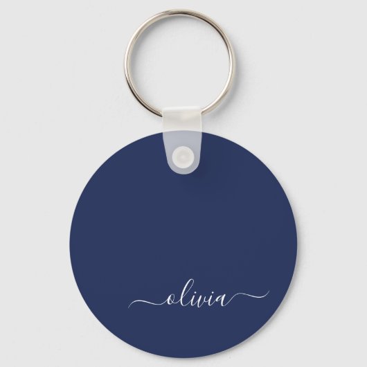 Navy Blue en White Modern Monogram Sleutelhanger (Voorkant)