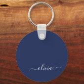 Navy Blue en White Modern Monogram Sleutelhanger (Voorkant)