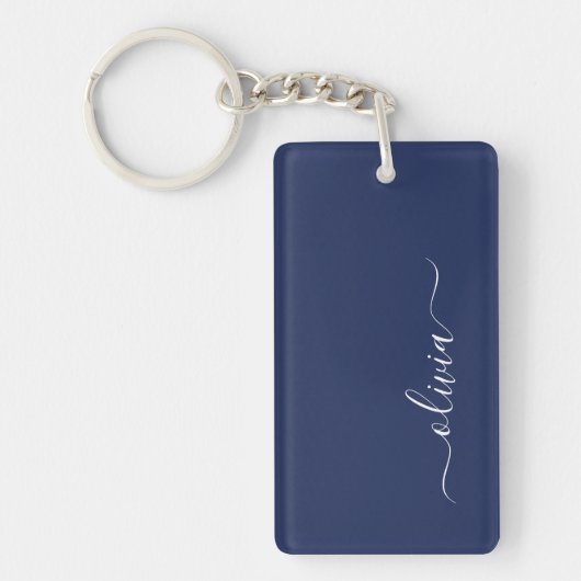 Navy Blue en White Modern Monogram Sleutelhanger (Voorkant)
