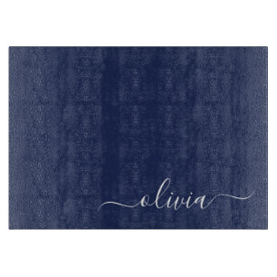 Navy Blue en White Modern Monogram Snijplank