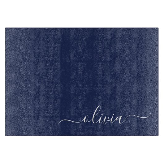 Navy Blue en White Modern Monogram Snijplank (Voorkant)