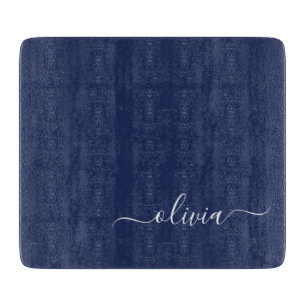 Navy Blue en White Modern Monogram Snijplank