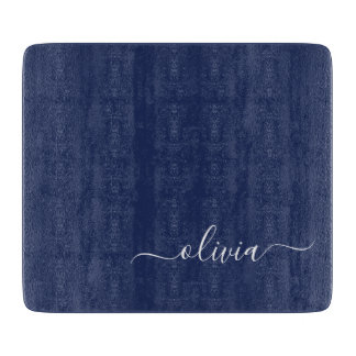 Navy Blue en White Modern Monogram Snijplank