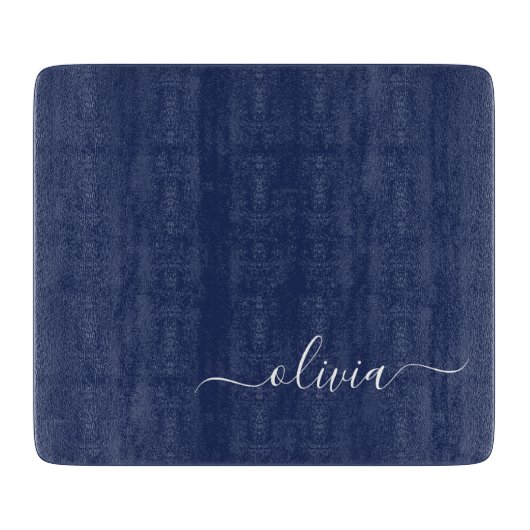 Navy Blue en White Modern Monogram Snijplank (Voorkant)