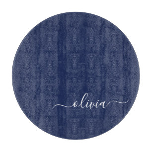 Navy Blue en White Modern Monogram Snijplank