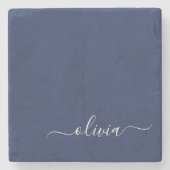Navy Blue en White Modern Monogram Stenen Onderzetter (Voorkant)