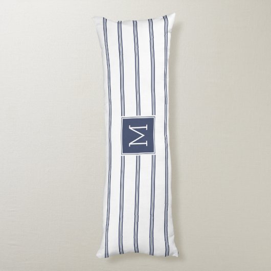 Navy-Blue en White Modern Stripes Lichaamskussen (Achterkant (Verticaal))
