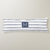 Navy-Blue en White Modern Stripes Lichaamskussen (Voorkant)