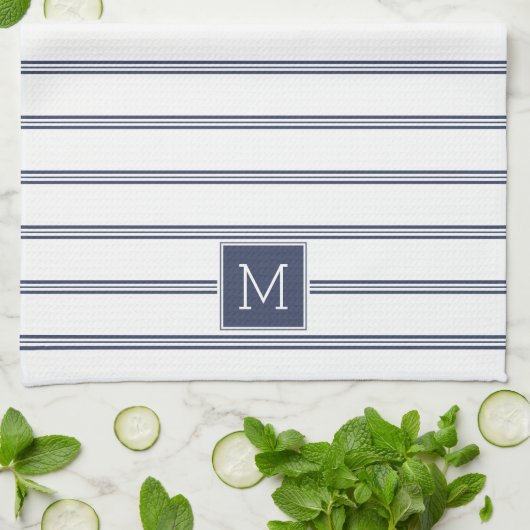 Navy-Blue en White Modern Stripes Theedoek (Gevouwen)