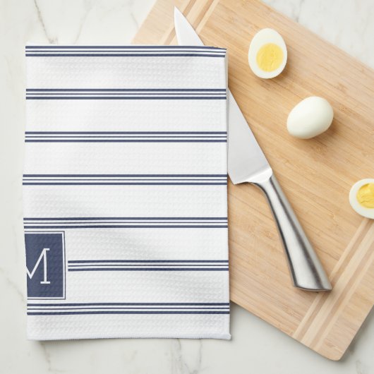 Navy-Blue en White Modern Stripes Theedoek (Quarter Fold)