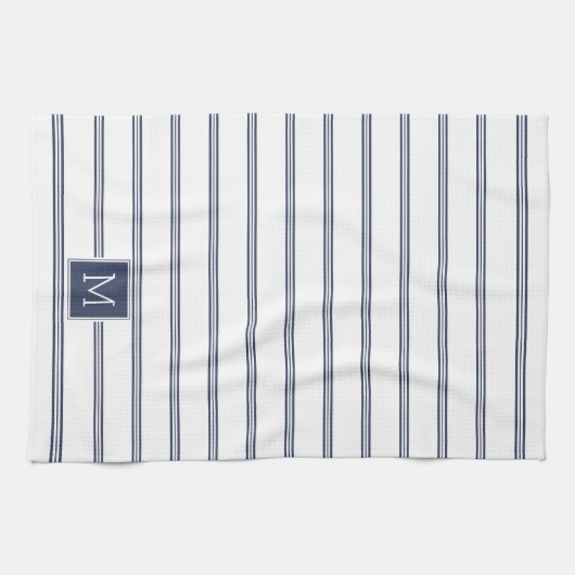 Navy-Blue en White Modern Stripes Theedoek (Horizontaal)