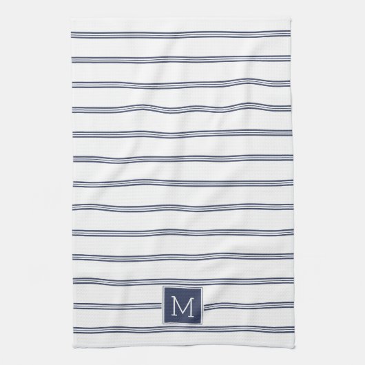 Navy-Blue en White Modern Stripes Theedoek (Verticaal)