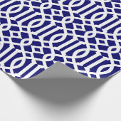 Navy Blue en White Modern Trellis Pattern Cadeaupapier (Hoek)