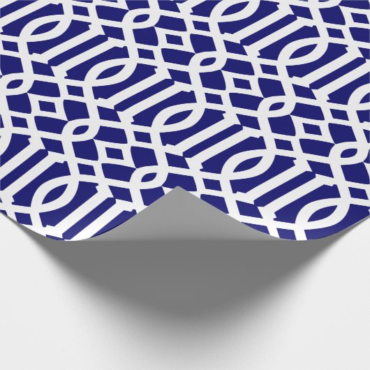 Navy Blue en White Modern Trellis Pattern Cadeaupapier (Hoek)