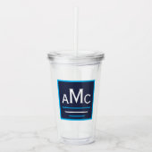 Navy Blue en White Monogram Acrylknollen Acryl Drinkbeker (Voorkant)