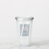 Navy Blue en White Monogram Acrylknollen Acryl Drinkbeker (Achterkant)
