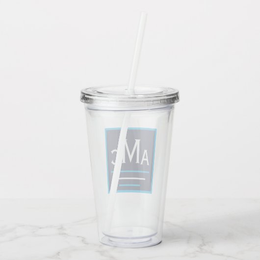 Navy Blue en White Monogram Acrylknollen Acryl Drinkbeker (Achterkant)