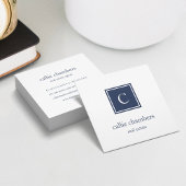 Navy Blue en White Monogram Vierkante Visitekaartje