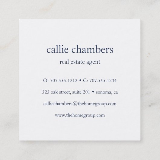 Navy Blue en White Monogram Vierkante Visitekaartje (Achterkant)