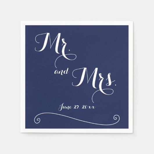 Navy Blue en White Mr. en Mrs Wedding Napkins Servet (Voorkant)