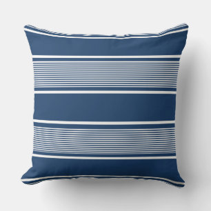 Navy Blue en White Multi Stripe Kussen