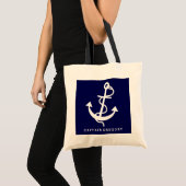 Navy Blue en White Nautical Anchor 2 Tote Bag (Voorkant (product))