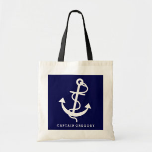 Navy Blue en White Nautical Anchor 2 Tote Bag