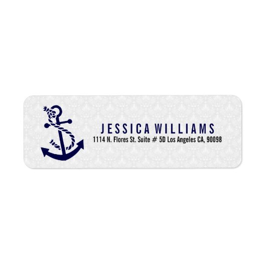 Navy Blue en White Nautical Anchor Etiket (Voorkant)