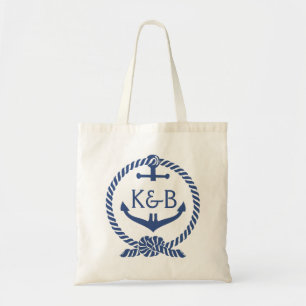 Navy Blue en White Nautical Boat Anchor 2 Tote Bag