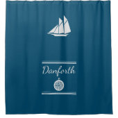 Navy Blue en White Nautical Douchegordijn (Voorkant)